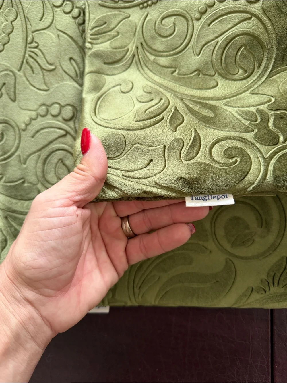 Decorative Paisley Velvet Accent Pillow Cover - Olive Green Color Set of 2